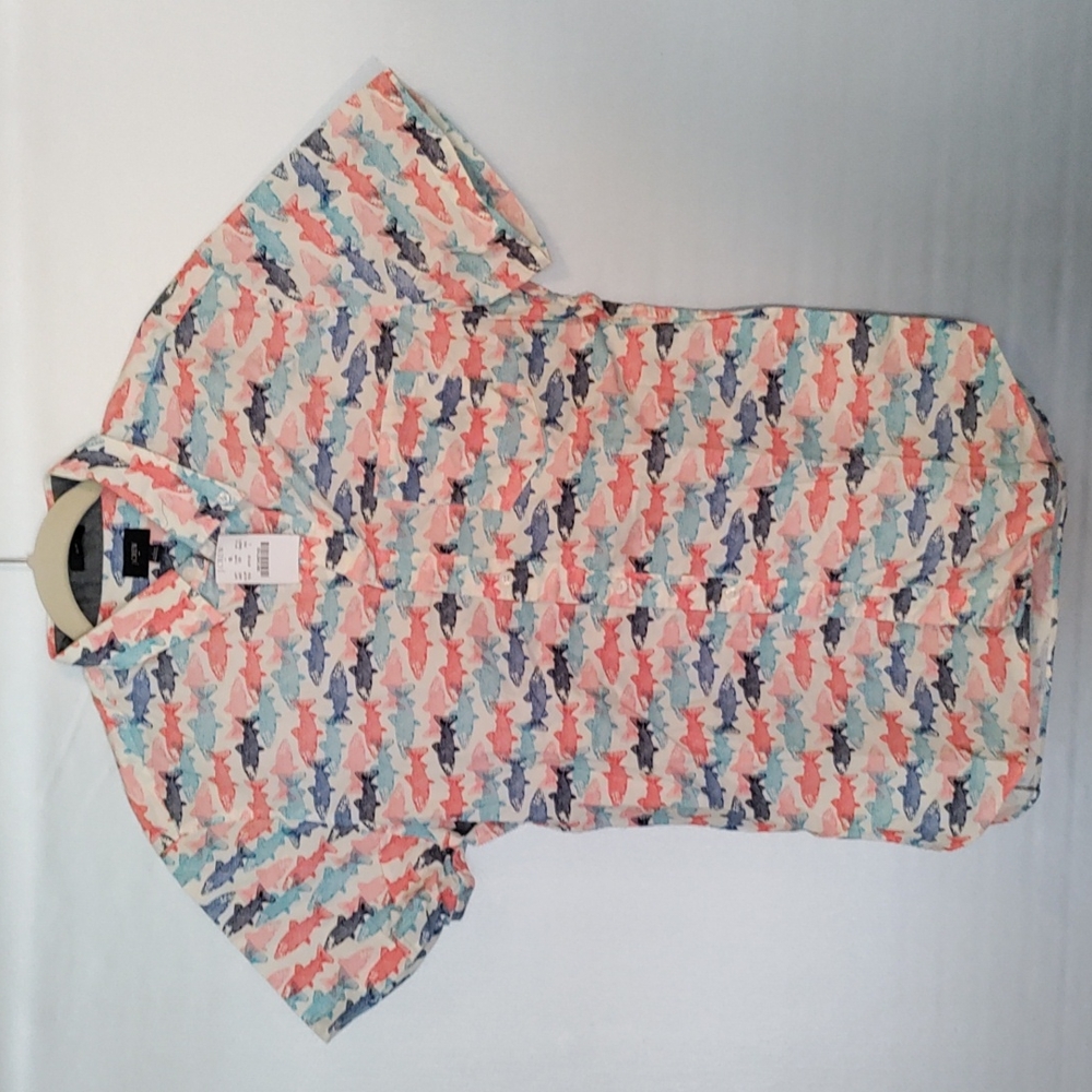 J crew fish print short sleeve button up men's shirt slim fit nwt